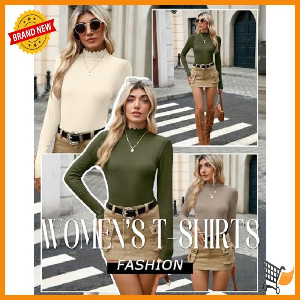 3 Pack Women's Slim Fit Cotton Long Sleeve Mock Turtleneck Thermal Tops - Picture 6 of 8
